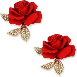 2 Two Red Rose Brooch Brooches Set Elegant Floral w Gold Classy Mothers Day